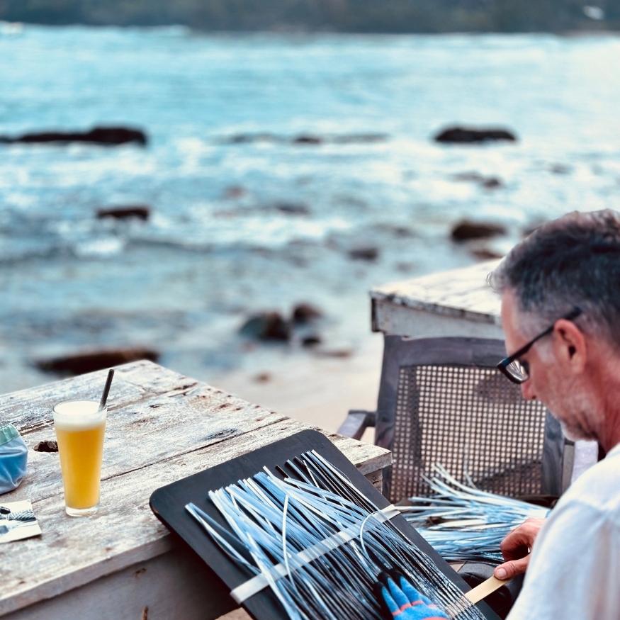 Marcelo Bengoechea weaving photographic strips by hand